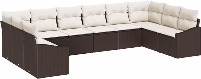 Set Divano da Giardino 10 pcs Marrone e Crema polyrattan