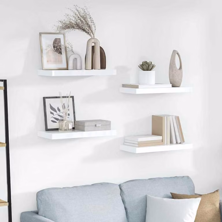 Set di 4 scaffali a parete vidaXL in MDF bianco lucido L: 50 cm, P: 23,5 cm, H: 3,8 cm