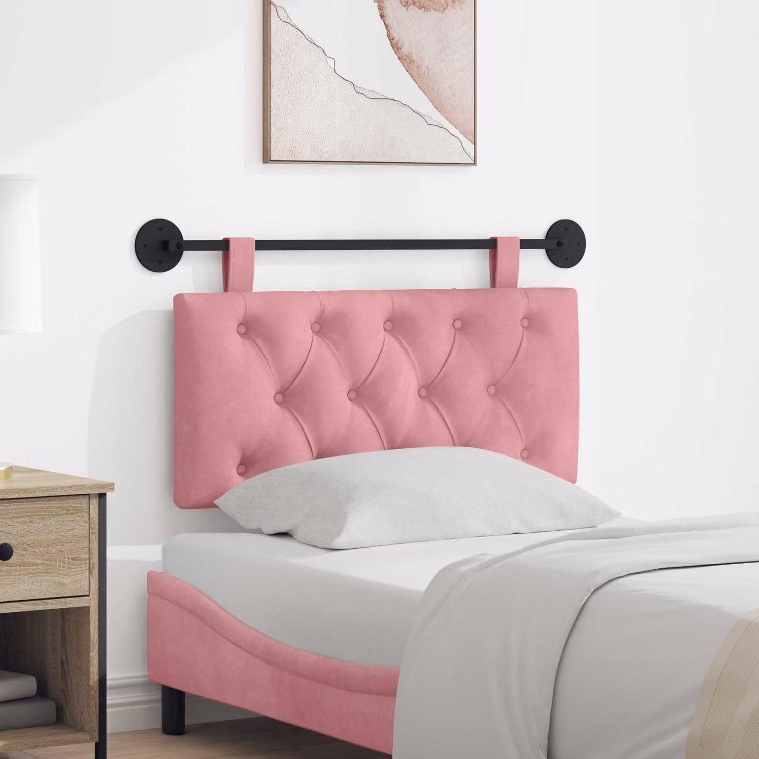 Testiera sospesa vidaXL in velluto rosa con illuminazione integrata e pannello imbottito