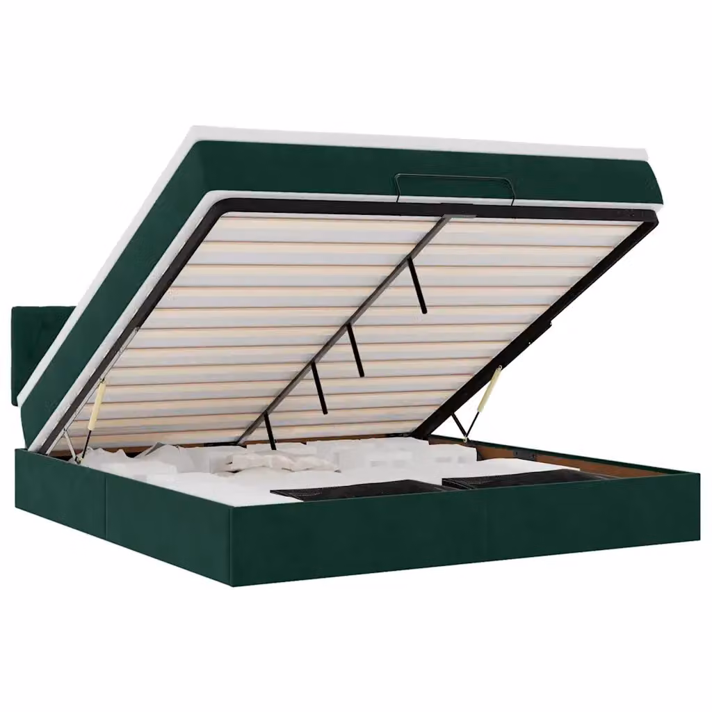 Letto con contenitore a sollevamento vidaXL in velluto verde con materasso e porta USB L: 180 cm, P: 200 cm, H: 203 cm – 2