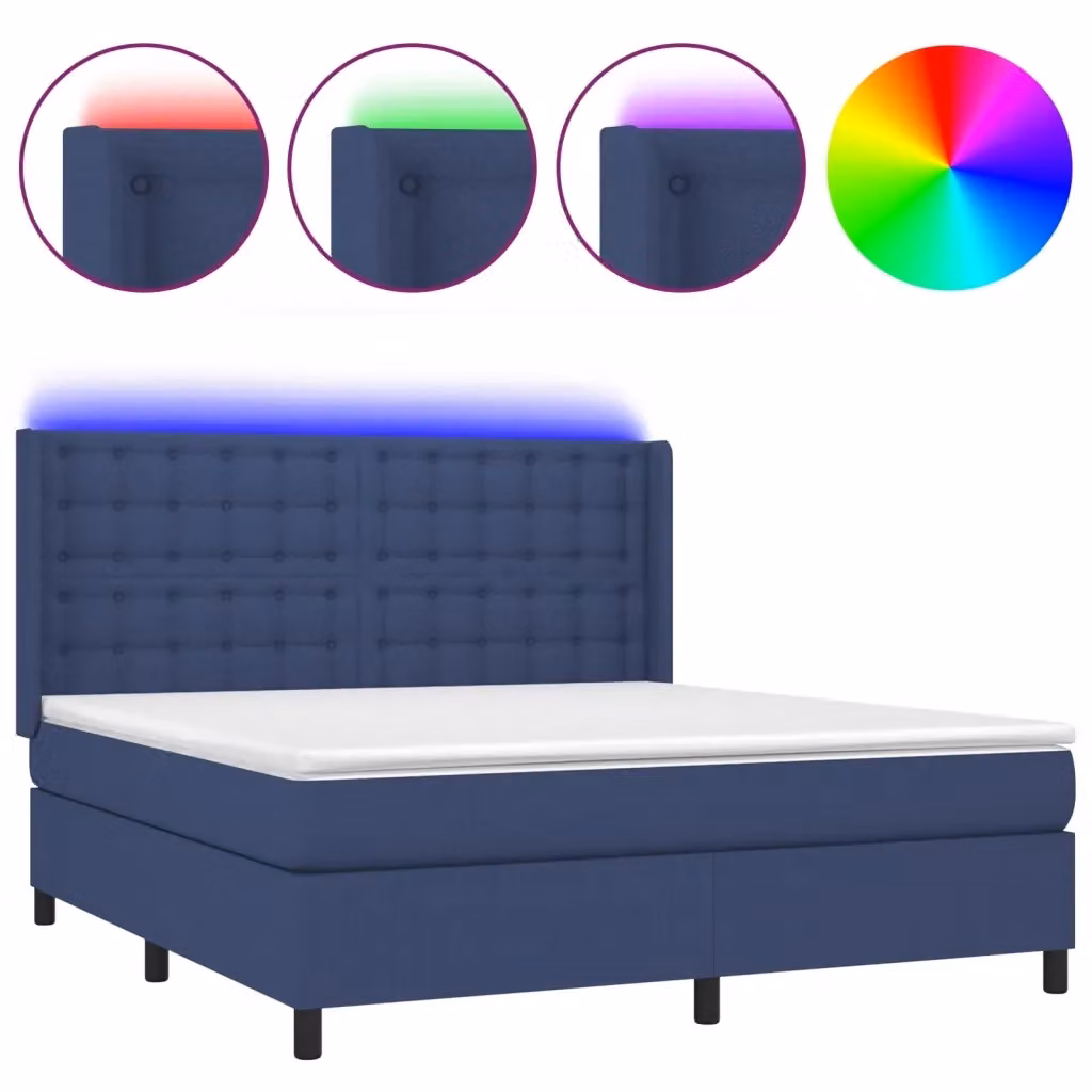 Letto a Molle vidaXL con Materasso e Illuminazione LED Blu, Rivestimento in Tessuto, L/P: 160 x 200 cm – 2