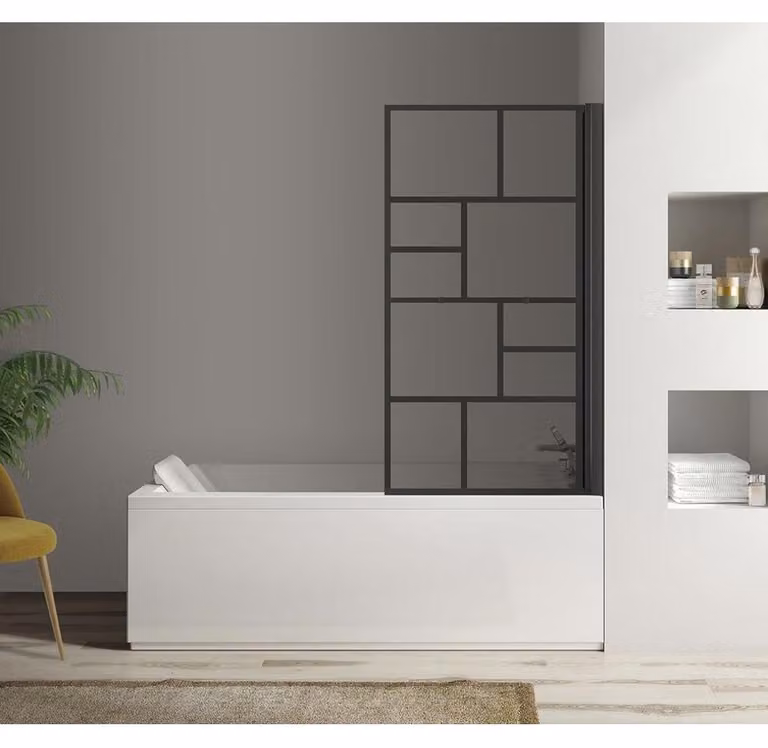 Polysan Parana - Schermo da bagno pneumatico 800 mm, nero opaco/vetro trasparente 30346B