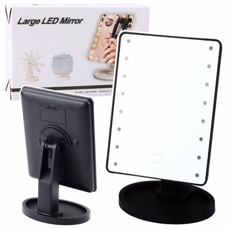 Specchio Cosmetico 16 Diodi Led Con Supporto Regolabile Nero
