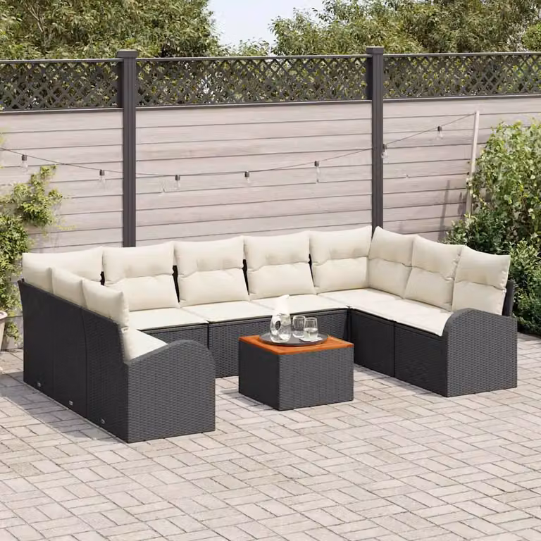 Set Divano da Giardino vidaXL a forma a U con Cuscini e Tavolino Nero