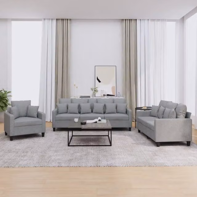 Set Divani 3 pz con Cuscini Grigio Chiaro in Tessuto 3201632