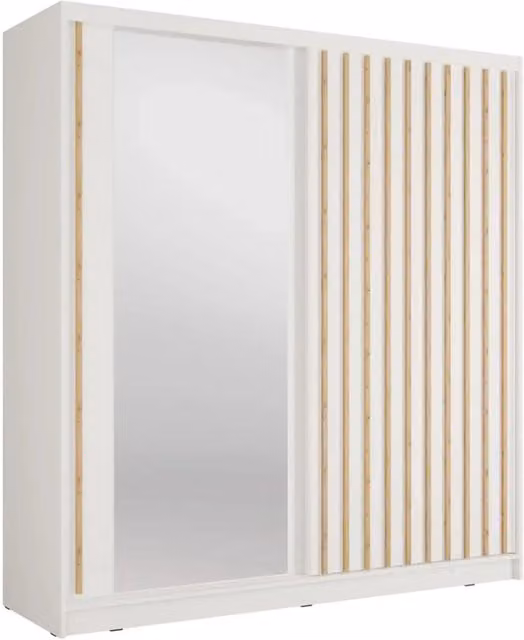Armadio KAZU 2 porte scorrevoli con specchio e listelli decorativi 205 cm