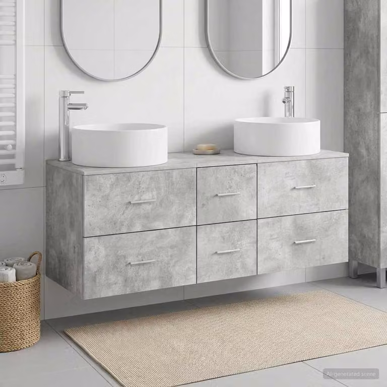 Set di mobili da bagno moderni vidaXL in 3 pezzi Grigio e Argento con armadietto a muro e mobile lavabo sospeso