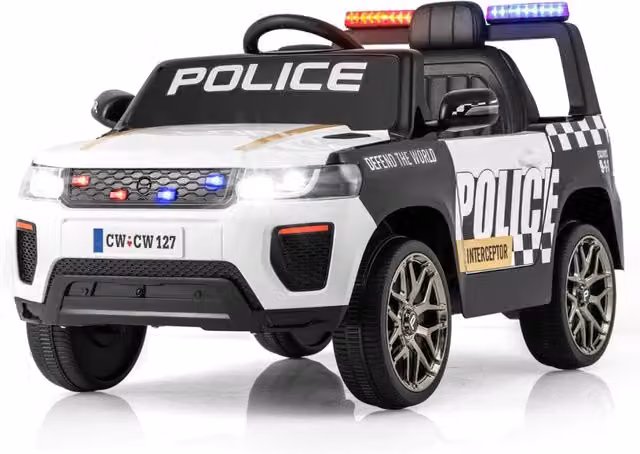 Auto della polizia elettrica bianca con batteria ricaricabile L: 103 cm, P: 65 cm, H: 55,5 cm