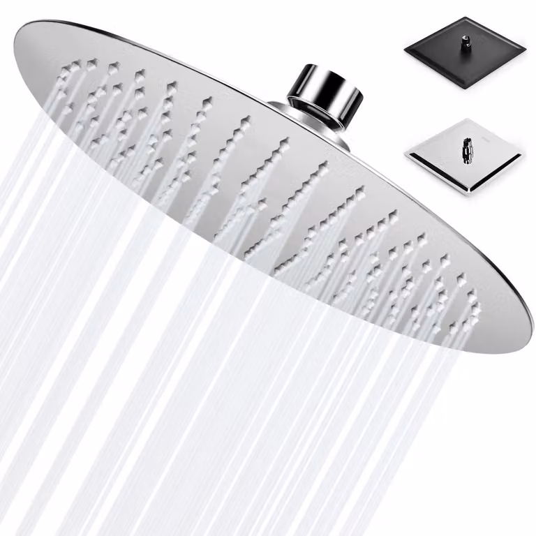 Doccia a pioggia in acciaio inossidabile 304, 25x25 cm, colore argento, con ugelli anticalcare