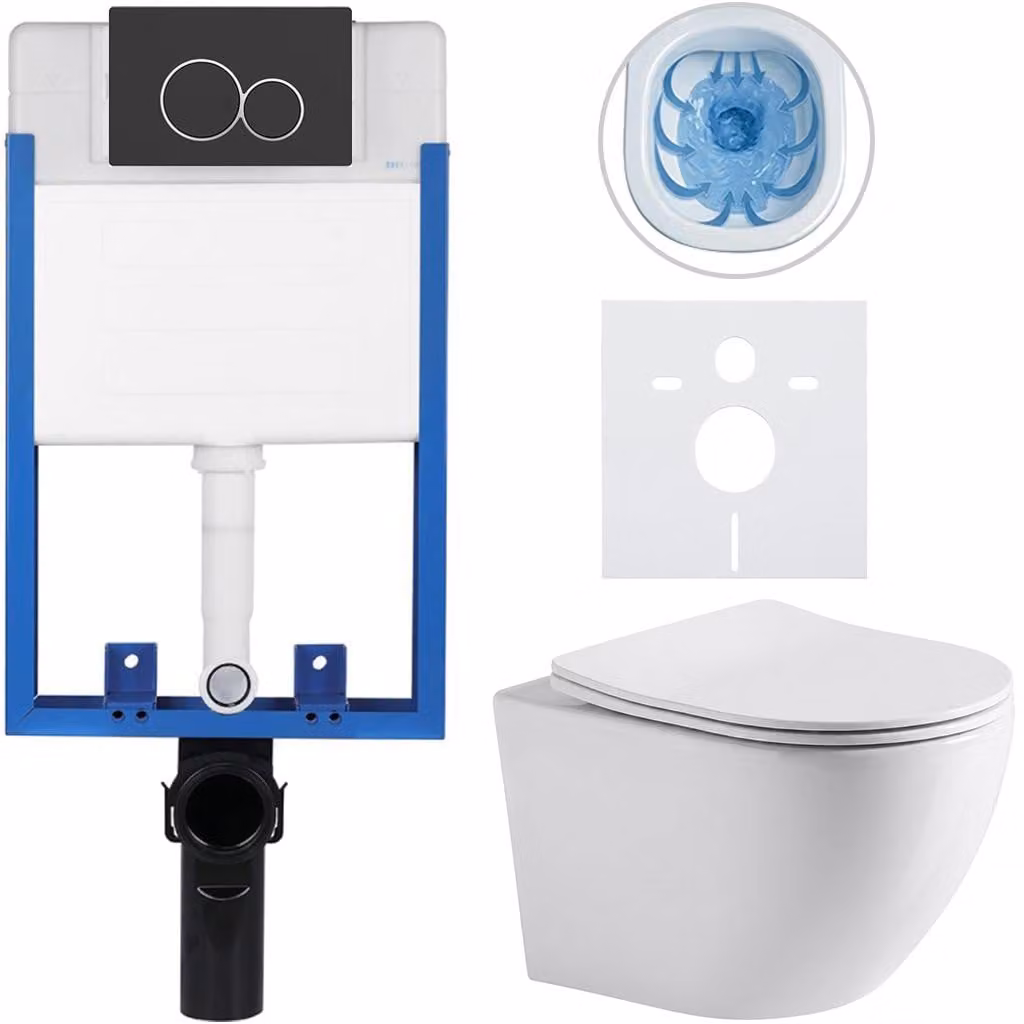 CERANO - Set completo per WC da incasso Lite/Verde - bianco lucido - pulsante WC Duo, nero opaco - da incasso - 49x36 cm