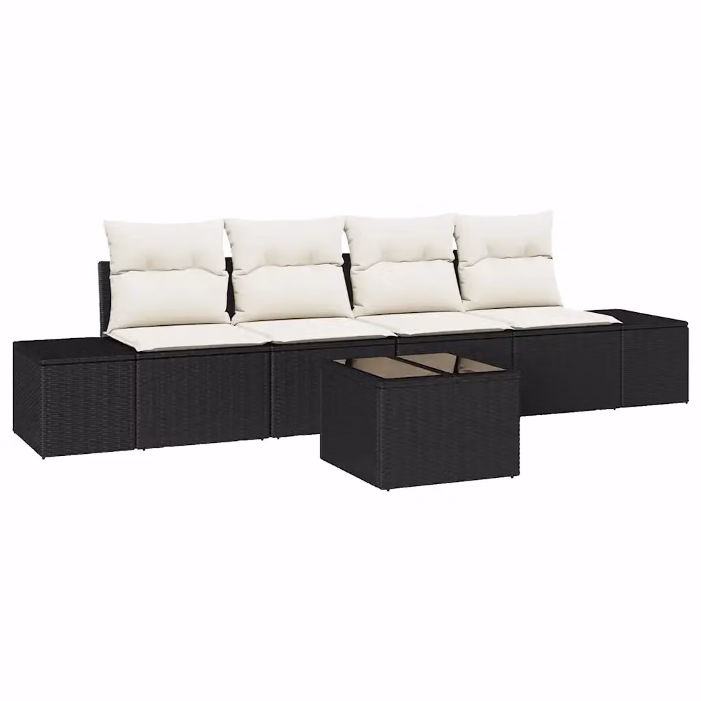 Set di divani da giardino vidaXL composto da 5 pezzi in rattan con cuscini, nero e beige – 2