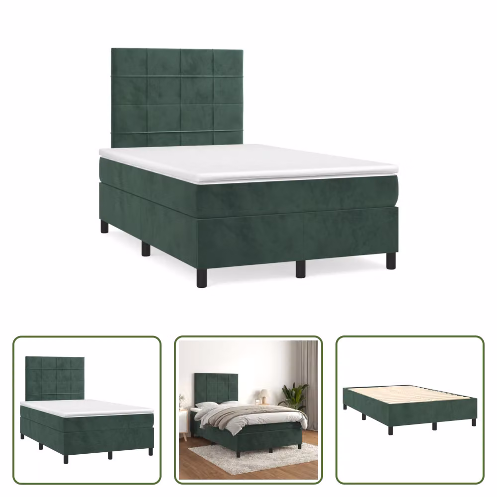 The Living Store Letto a molle con materasso verde scuro 120x190 cm in velluto