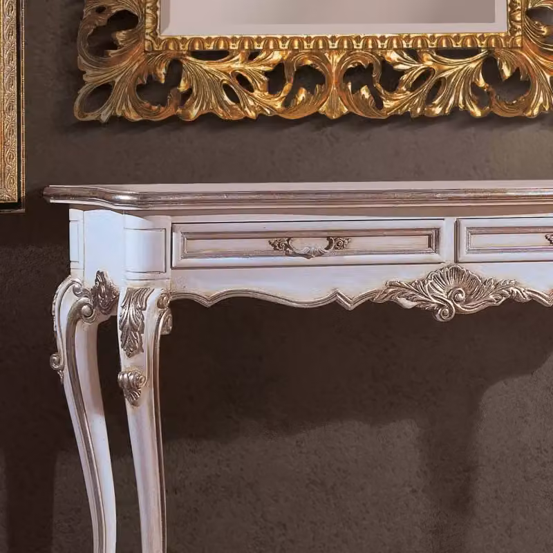 Consolle classica in legno stile shabby bianco e argento Mobili 2G L: 133 cm, P: 48 cm, H: 80 cm – 4