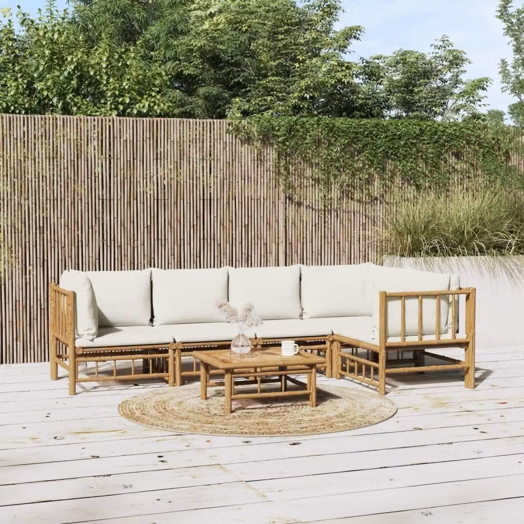 Maison Exclusive - Set da giardino da 6 pezzi con cuscini color bianco crema in bambù