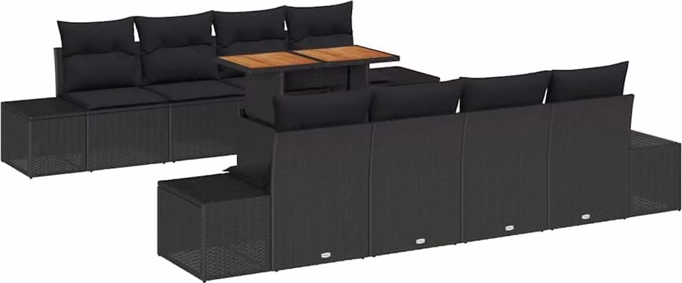 Set Divano da Giardino con archiviazione 9 pcs Nero Poly Rattan