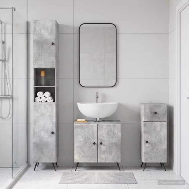 Set di armadietti da bagno in 3 pezzi BREDA Grigio Cemento 3417885