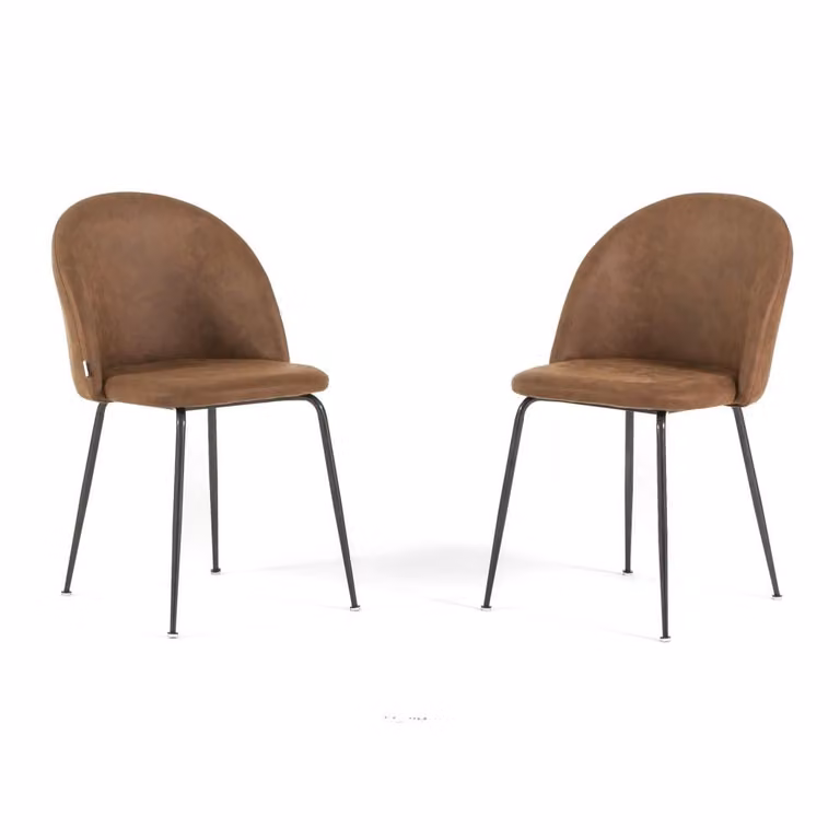 Set di 2 sedie da pranzo in ecopelle, imbottite con gambe in metallo, sedie moderne per cucina, sala da pranzo, bar e ristoranti SARA - pelle marrone/grigio scuro