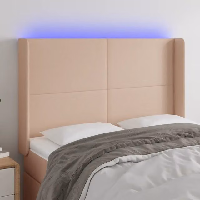 Testiera con LED e porta USB vidaXL in similpelle beige L: 147 cm, P: 16 cm, H: 118-128 cm