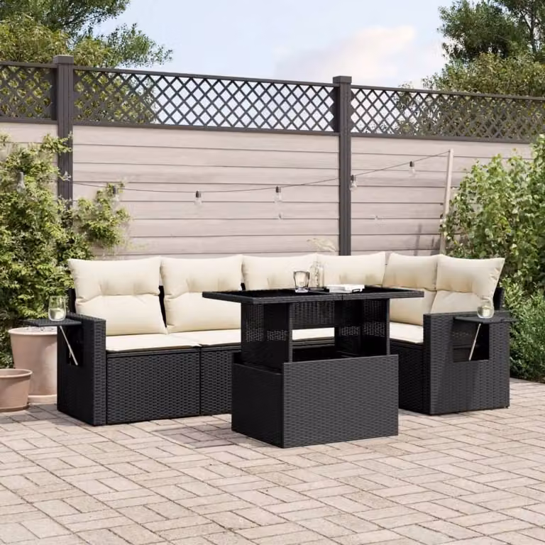 Maison Exclusive - Set Divano da Giardino 6 pz con Cuscini Nero in Polyrattan