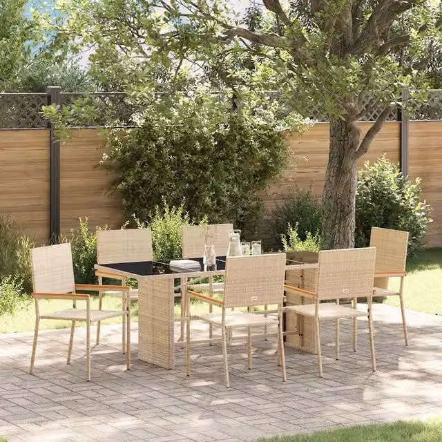 Set da Pranzo per Giardino 7 pz Beige polyrattan 3365426