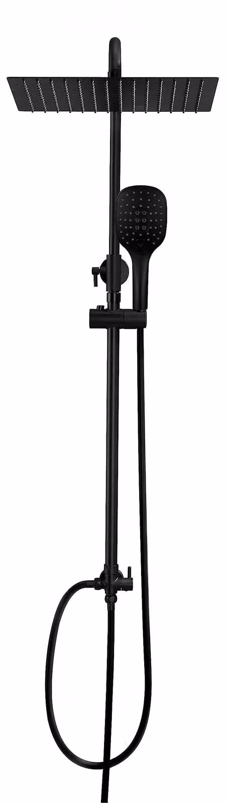 Doccetta a pioggia set doccia - Soffione quadrato 30 x 30 cm - Colonna doccia 74 - 114 cm - Nero - Acciaio inossidabile 304