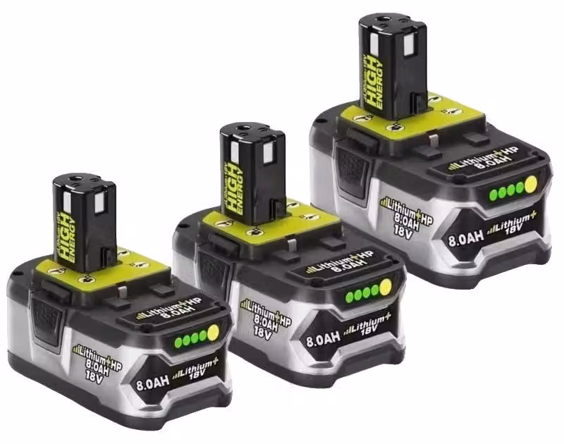 Batterie al litio, 18V, capacità 8000mAh, set di 3 batterie RYOBI 18V 8.0Ah, 18V