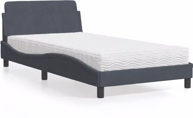 Letto con Materasso-Struttura Letto con Materasso Dover Grigio Scuro 100x200 cm in Velluto