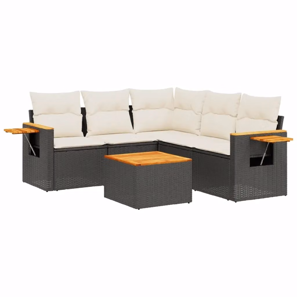 Set Divano da Giardino 6 pz vidaXL in Polyrattan Nero con Cuscini e Tavolino da Esterno – 2