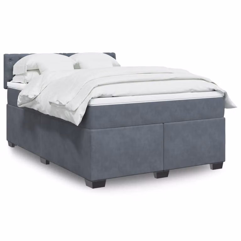 vidaXL Giroletto a Molle con Materasso Ibrido in Velluto Grigio, L/P/H: 140 x 200 x 76,7 cm