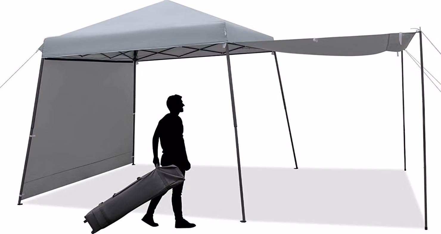 Gazebo pieghevole 3 x 3 m, gazebo da giardino con 2 tende da sole regolabili, gazebo per feste con borsa per il trasporto, gazebo pieghevole impermeabile, gazebo da giardino per feste, picnic e barbecue, grigio
