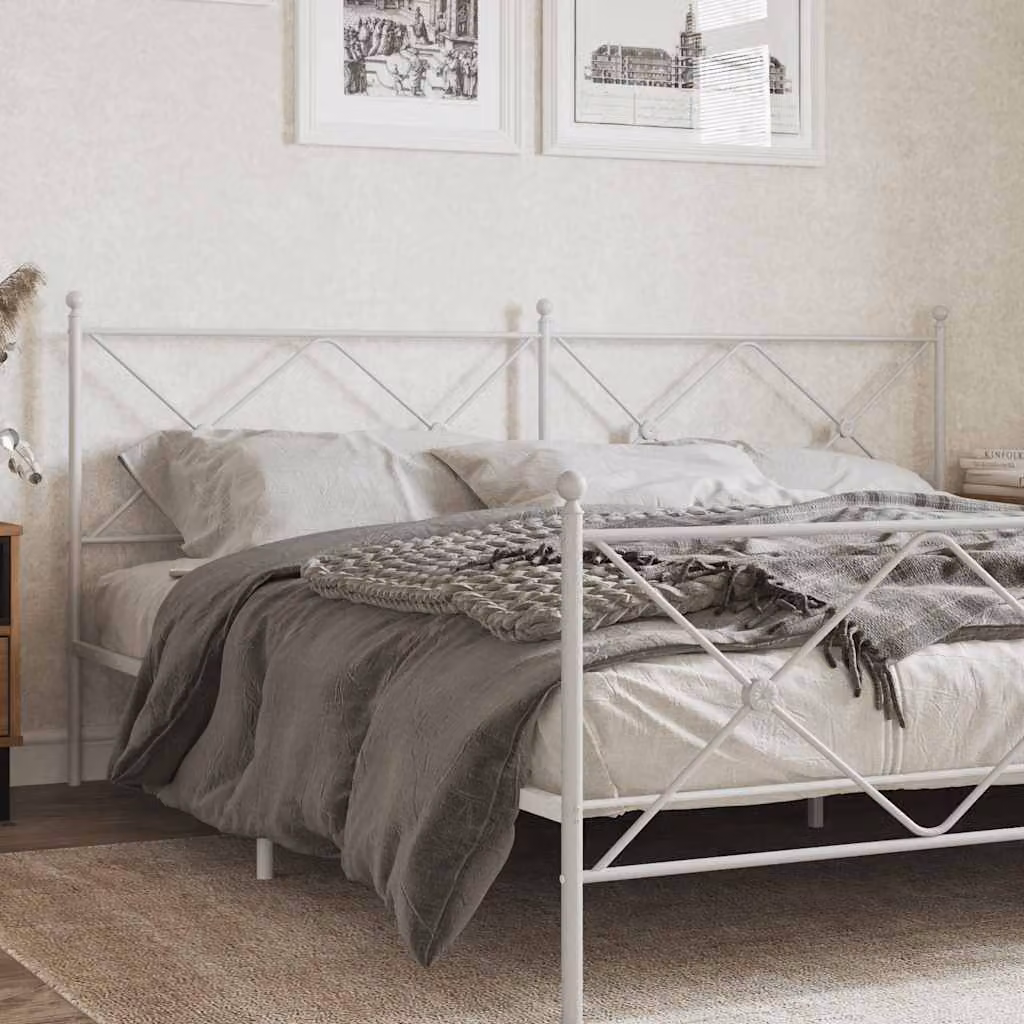Testiera di ricambio in metallo vidaXL bianca con design geometrico per letto 200x200 cm