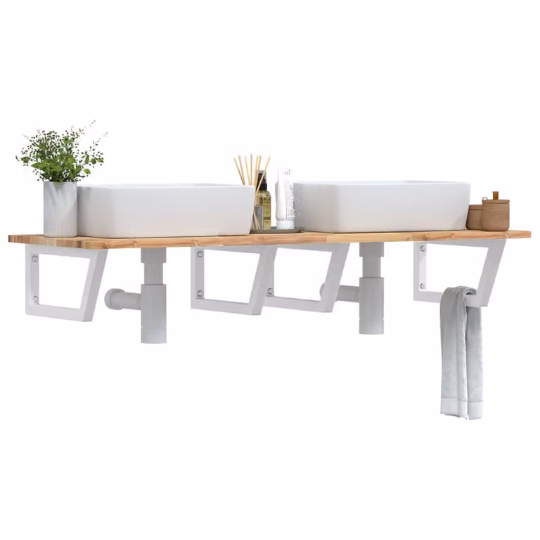 vidaXL Ripiano da parete per lavabo in acciaio e legno di acacia marrone e bianco