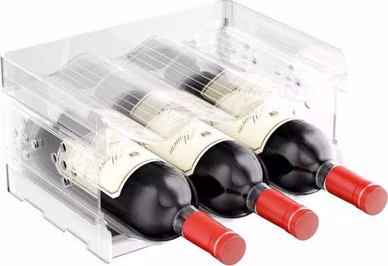 Portabottiglie in plastica impilabile, stretto, porta bottiglie, contiene fino a 6 bottiglie, frigorifero, soggiorno, cucina