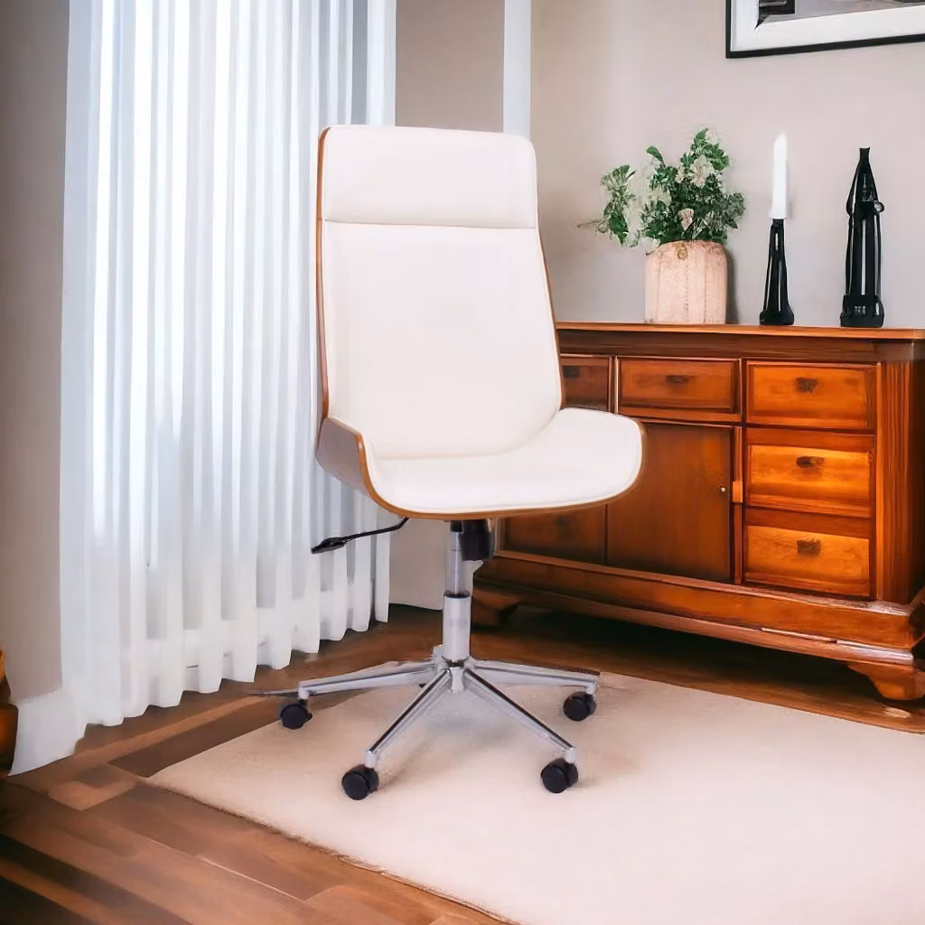 Sedia da ufficio direzionale Frankystar in legno e similpelle bianca L: 54 cm, H: 109-119 cm, P: 42 cm – 2
