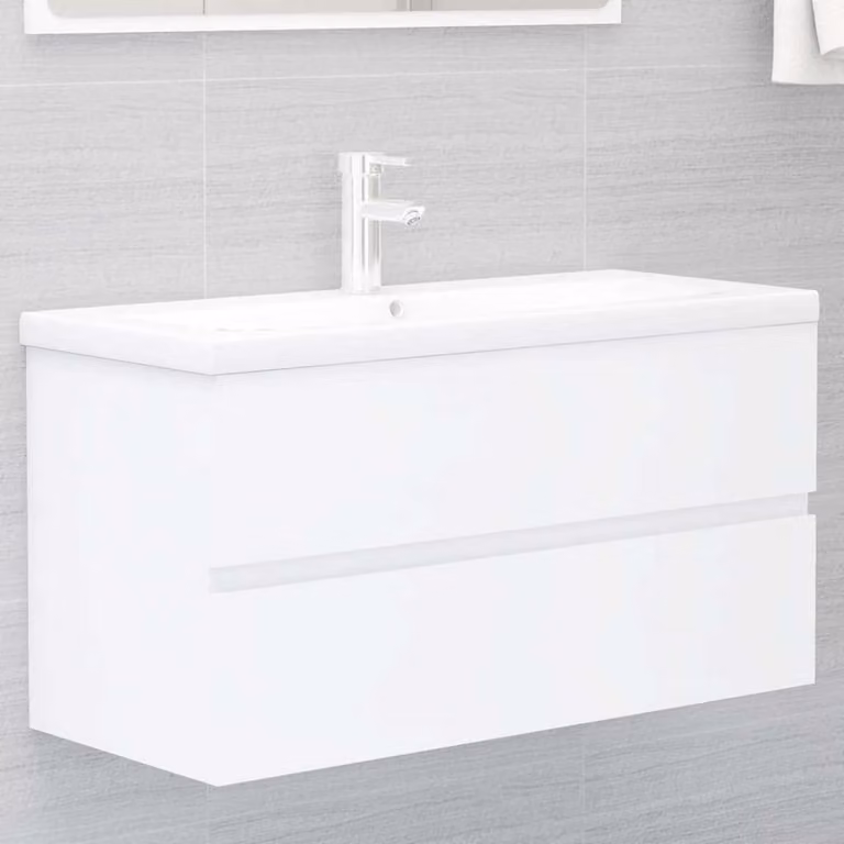 Mobiletti sottolavabo da bagno, bianchi, dimensioni 90x38,5x45 cm, realizzati in materiale composito di legno