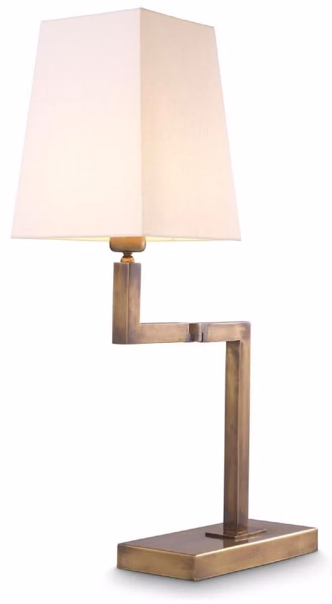 Casa Padrino lampada da tavolo in ottone vintage / bianco H. 69 cm - Nobile lampada da scrivania con braccio girevole e paralume - Qualità eccellente