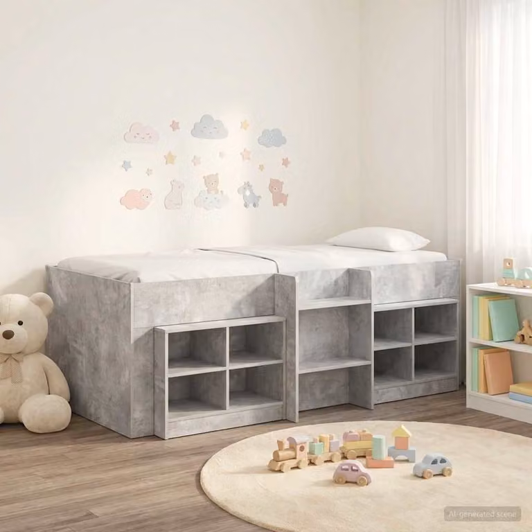 Set di Letto Loft con Mobile vidaXL in Grigio, 3 Pezzi, L/P/H: 200 x 90 x 193 cm