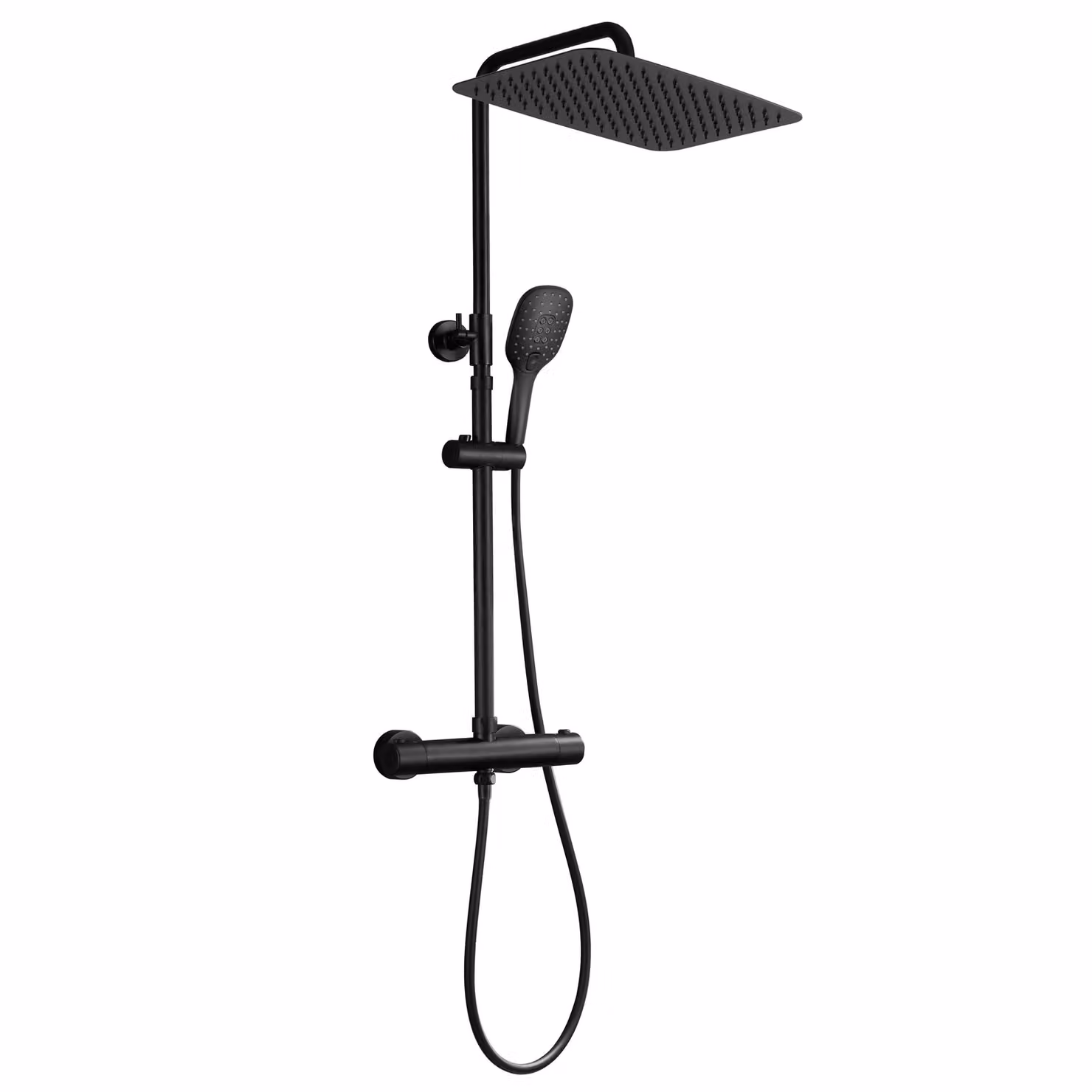 JOHO Colonna Doccia Miscelatore, Saliscendi Altezza Doccia Regolabile Set Termostatico Sistema Pioggia Set Soffione Silicone Doccetta Nero 35x25cm