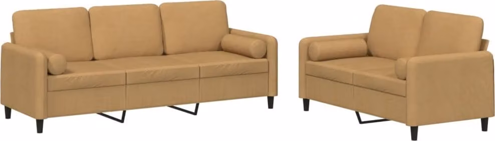 Set di Divani 2 pz con Cuscini Marrone in Velluto