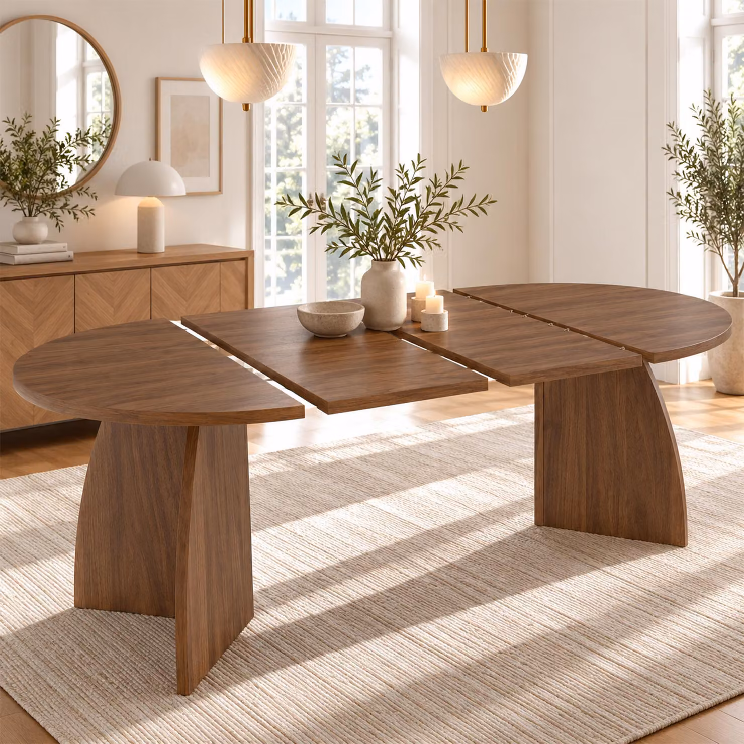 Tavolo allungabile Flieks, dimensioni 100/140/180 x 100 cm, forma rotonda/ovale, tavolo da cucina/sala da pranzo per 4-8 persone, finitura in legno noce