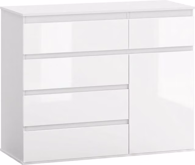 Credenza HOMCOM moderna in bianco lucido con 5 cassetti soft-close e ruote