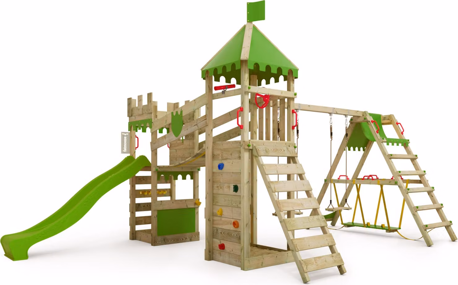 Torre giochi Fatmoose RiverRun Royal XXL, colore verde chiaro, con scivolo e struttura per surf