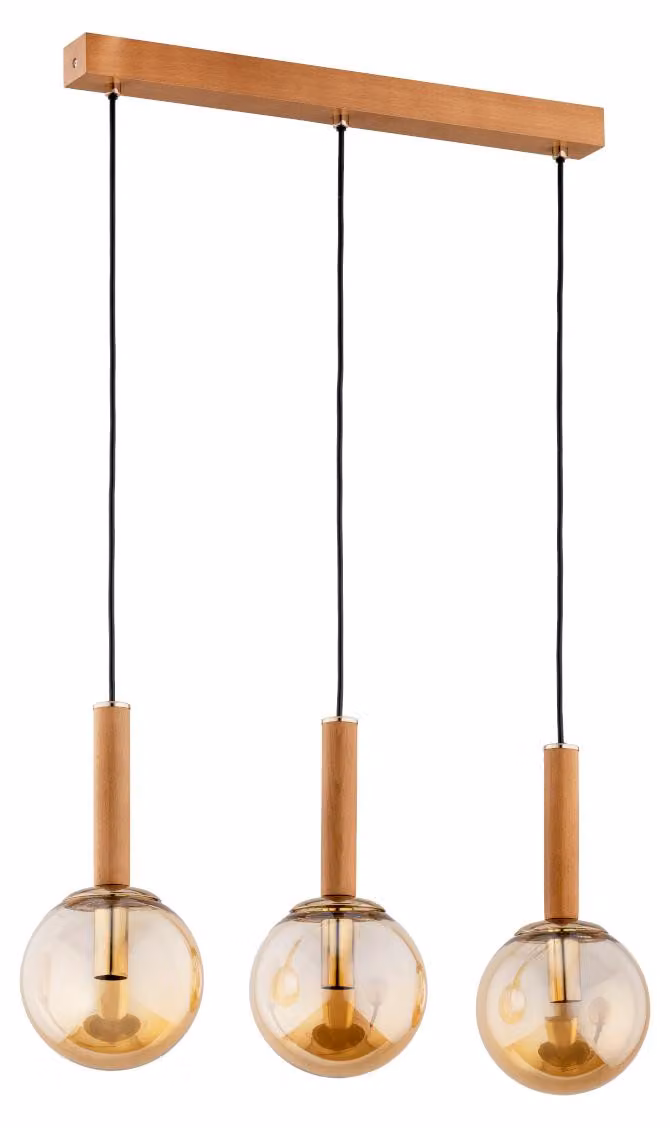 Lampada a sospensione TORI in legno chiaro, ambra e oro, 3xE14x10W, legno, dimensioni: 90x70x15 cm, IP20, Alfa