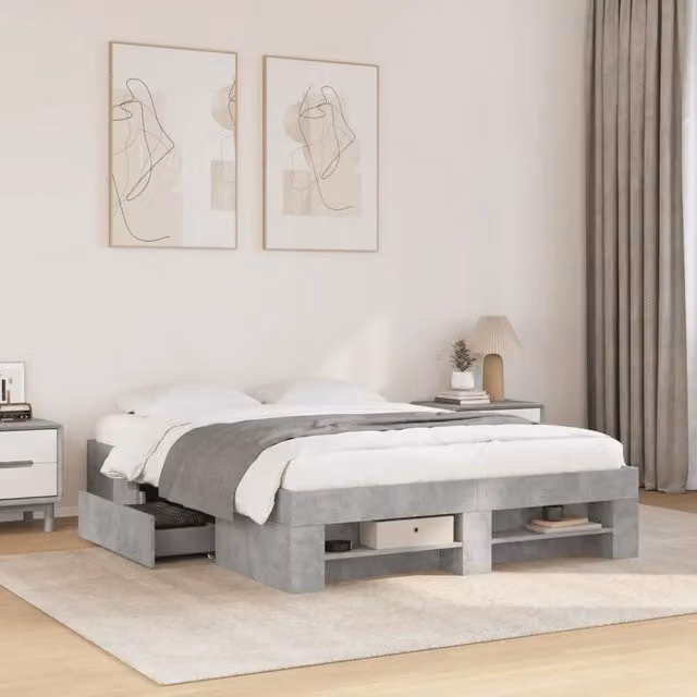 Giroletto-Struttura Letto Grigio Cemento 135x190 cm in Legno Multistrato 759894