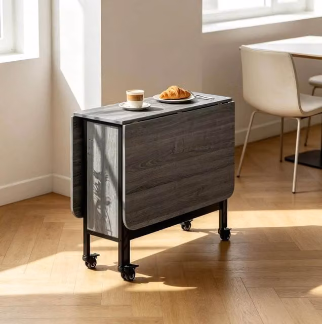 Tavolo da pranzo pieghevole moderno con ruote e piano allungabile grigio 130x80 cm