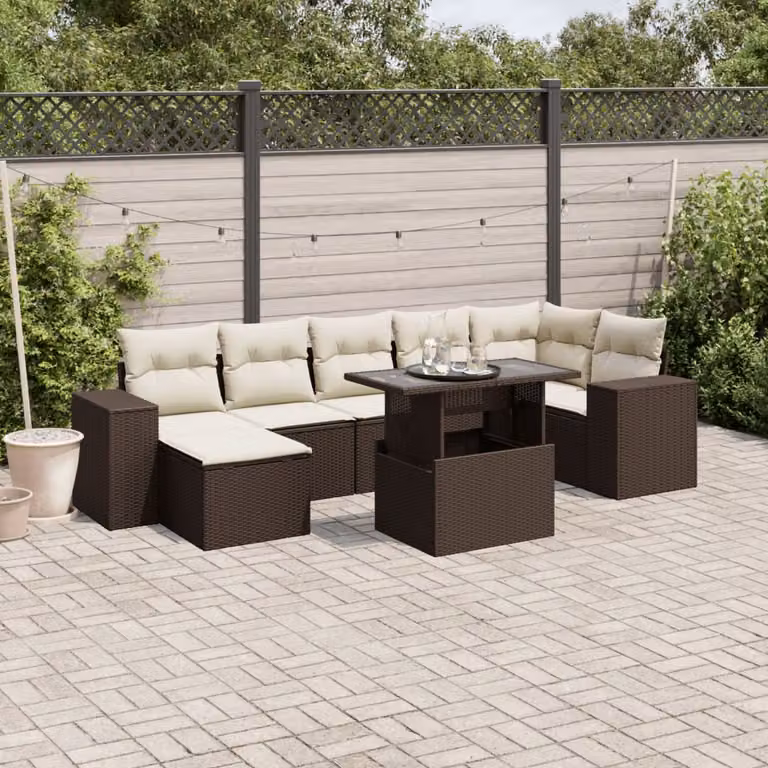 vidaXL Set Divani da Giardino 8 pz in Polyrattan Marrone con Cuscini e Tavolino da Esterno