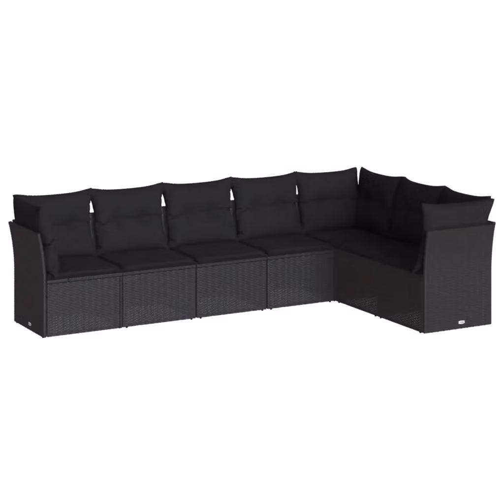 vidaXL Set Divano da Giardino a L con 7 Cuscini Nero in Polyrattan e Metallo – 2