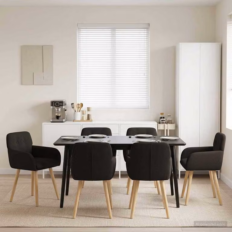 Set di 6 sedie da pranzo vidaXL in tessuto bouclé nero con struttura in legno e metallo L/P/H: 59 x 56,5 x 85 cm