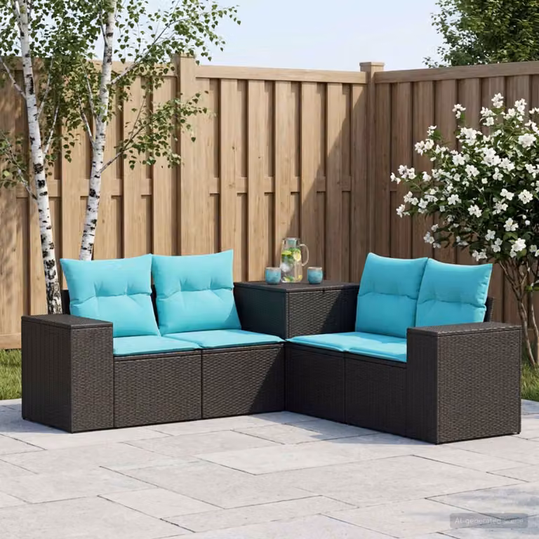 vidaXL Set di divani 5 pz Nero e Blu 200 x 200 x 85 cm