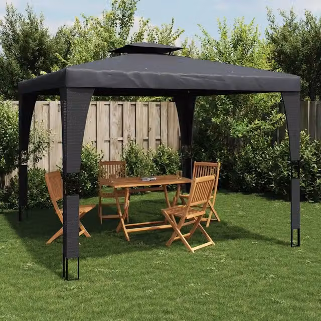 Gazebo con Tetto Doppio Antracite 3,98x2,98 m in Acciaio 368443